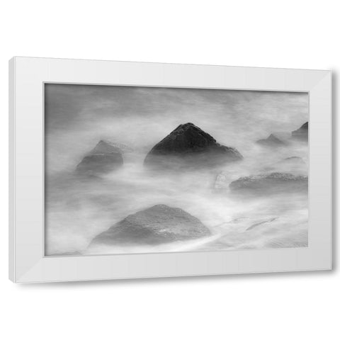 Waves crashing over lava rocks on shoreline of Espanola Island-Galapagos Islands-Ecuador White Modern Wood Framed Art Print by Jones, Adam