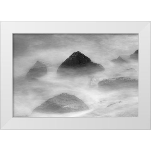 Waves crashing over lava rocks on shoreline of Espanola Island-Galapagos Islands-Ecuador White Modern Wood Framed Art Print by Jones, Adam