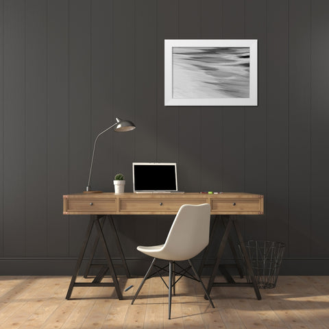 Surf pattern washing up on white sandy beach-Espanola Island-Galapagos Islands-Ecuador White Modern Wood Framed Art Print by Jones, Adam