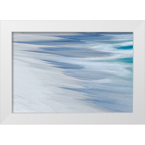 Surf pattern washing up on white sandy beach-Espanola Island-Galapagos Islands-Ecuador White Modern Wood Framed Art Print by Jones, Adam