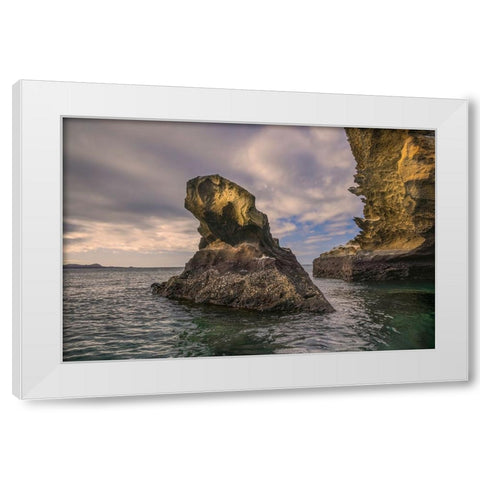 Rock formation off Bartholomew Island-Galapagos Islands-Ecuador White Modern Wood Framed Art Print by Jones, Adam