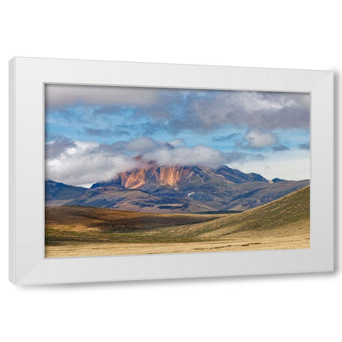 Distant mountain and clouds at high elevation-Antisana Ecological Reserve-Ecuador White Modern Wood Framed Art Print by Jones, Adam