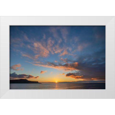 Sunset over Pacific Ocean-Santiago Island-Galapagos Islands-Ecuador White Modern Wood Framed Art Print by Jones, Adam