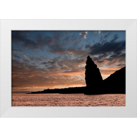 Pinnacle Rock at sunset-Bartholomew Island-Galapagos Islands-Ecuador White Modern Wood Framed Art Print by Jones, Adam