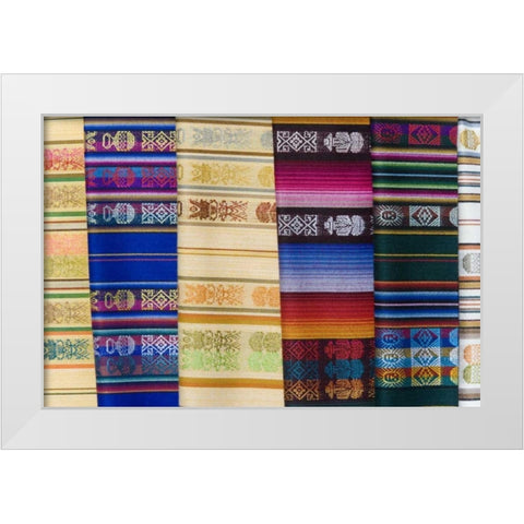 Ecuador, Quito Shawls displayed at market White Modern Wood Framed Art Print by Morris, Arthur