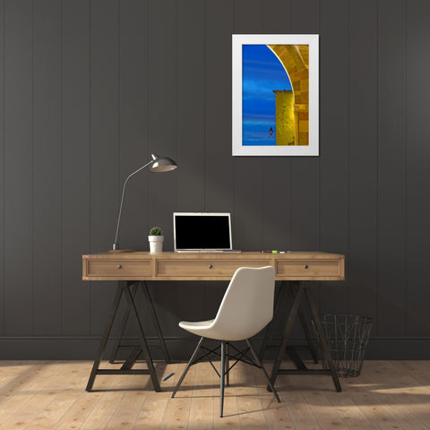 Mexico, Evening sky and light on church archway White Modern Wood Framed Art Print by Rotenberg, Nancy