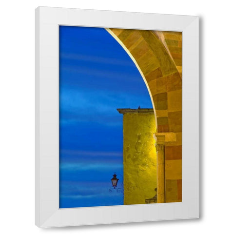Mexico, Evening sky and light on church archway White Modern Wood Framed Art Print by Rotenberg, Nancy