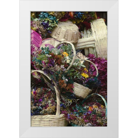 Mexico, Dried Flowers at Outdoor Market White Modern Wood Framed Art Print by Rotenberg, Nancy