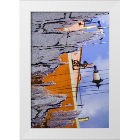 Mexico, Lantern reflection in puddle White Modern Wood Framed Art Print by Rotenberg, Nancy