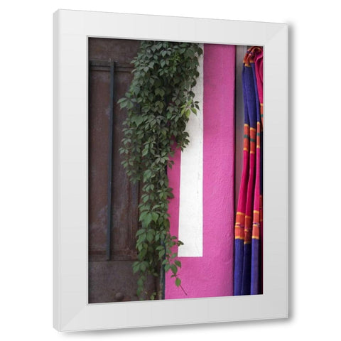 Mexico, Puerto Vallarta Serape hanging by a wall White Modern Wood Framed Art Print by Ross, Nancy ,  Steve