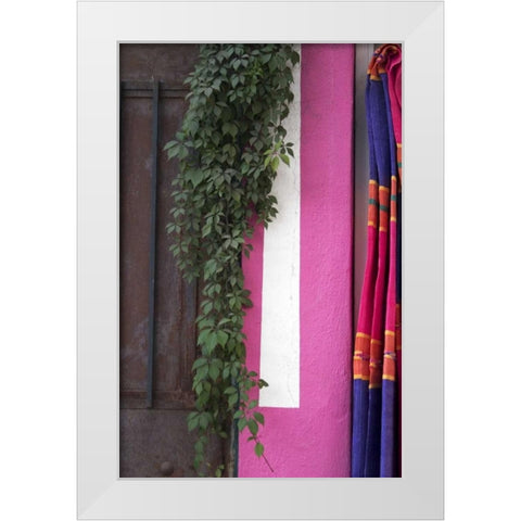 Mexico, Puerto Vallarta Serape hanging by a wall White Modern Wood Framed Art Print by Ross, Nancy ,  Steve
