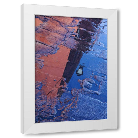 Mexico Street water puddle with lamp reflection White Modern Wood Framed Art Print by Rotenberg, Nancy