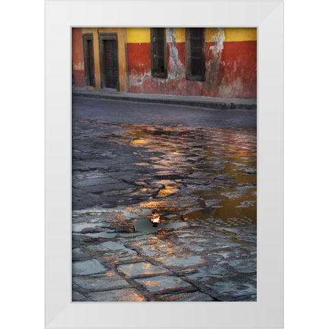 Mexico Cobblestone street with water reflections White Modern Wood Framed Art Print by Rotenberg, Nancy