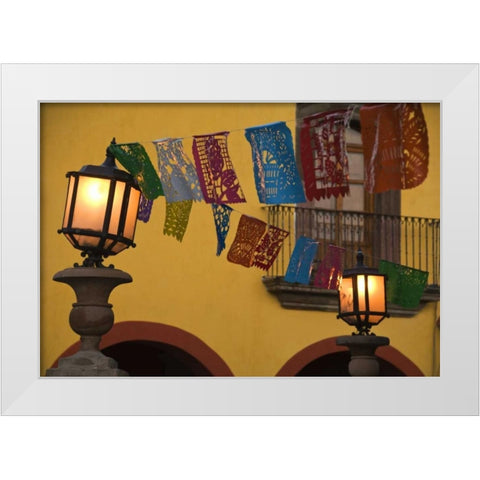 Mexico Lantern with string of flags on them White Modern Wood Framed Art Print by Rotenberg, Nancy