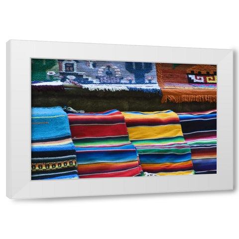 Mexico Mexican rugs for sale at market White Modern Wood Framed Art Print by Rotenberg, Nancy