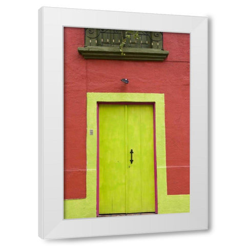 Mexico, Tlaquepaque Wall with lime green door White Modern Wood Framed Art Print by Young, Bill