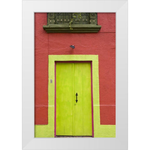 Mexico, Tlaquepaque Wall with lime green door White Modern Wood Framed Art Print by Young, Bill