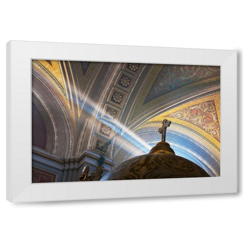 Mexico, Morelia Rays into Roman Catholic church White Modern Wood Framed Art Print by Rotenberg, Nancy