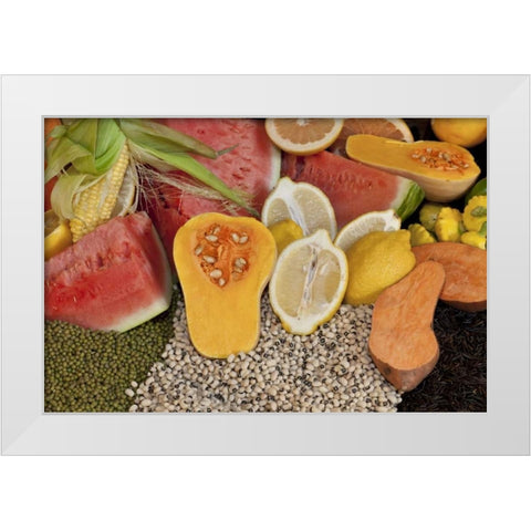 Mexico, Tecate Display of fruit and grains White Modern Wood Framed Art Print by Paulson, Don