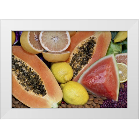 Mexico, Tecate Display of fruit and grains White Modern Wood Framed Art Print by Paulson, Don