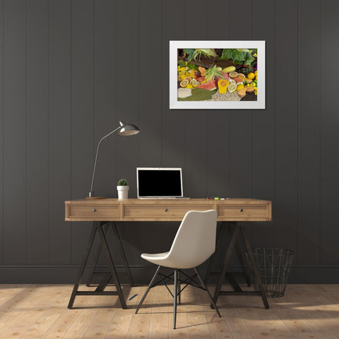 Mexico, Tecate Display of fruit and grains White Modern Wood Framed Art Print by Paulson, Don