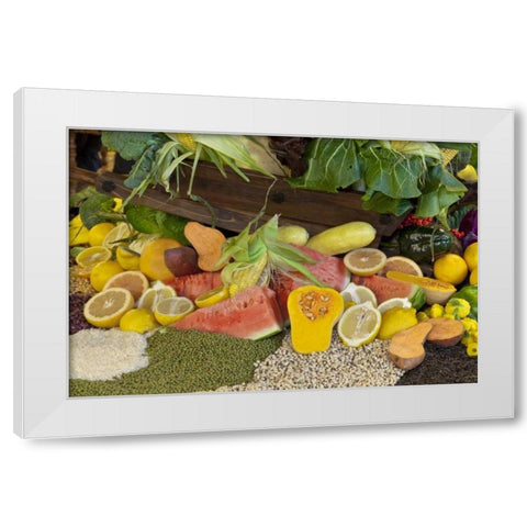 Mexico, Tecate Display of fruit and grains White Modern Wood Framed Art Print by Paulson, Don