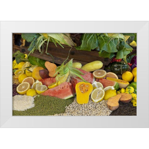 Mexico, Tecate Display of fruit and grains White Modern Wood Framed Art Print by Paulson, Don