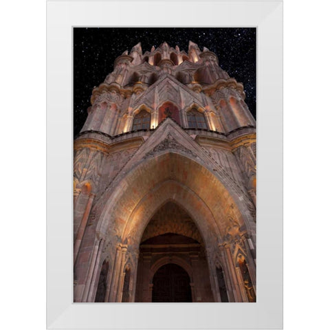 Mexico La Parroquia cathedral at night White Modern Wood Framed Art Print by Paulson, Don