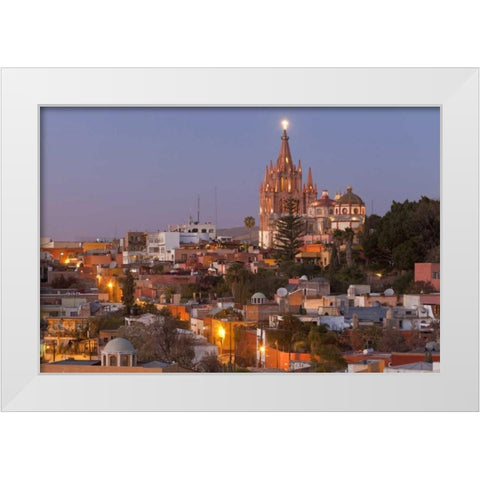 Mexico La Parroquia cathedral at twilight White Modern Wood Framed Art Print by Paulson, Don