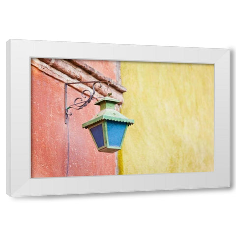 Mexico Traditional street lamp on wall White Modern Wood Framed Art Print by Paulson, Don
