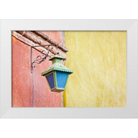 Mexico Traditional street lamp on wall White Modern Wood Framed Art Print by Paulson, Don