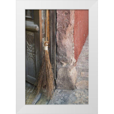 Mexico, San Miguel de Allende Broom in doorway White Modern Wood Framed Art Print by Paulson, Don