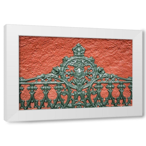 Mexico, Guanajuato Detail of metal park bench White Modern Wood Framed Art Print by Paulson, Don
