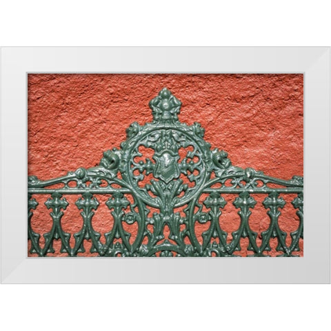Mexico, Guanajuato Detail of metal park bench White Modern Wood Framed Art Print by Paulson, Don