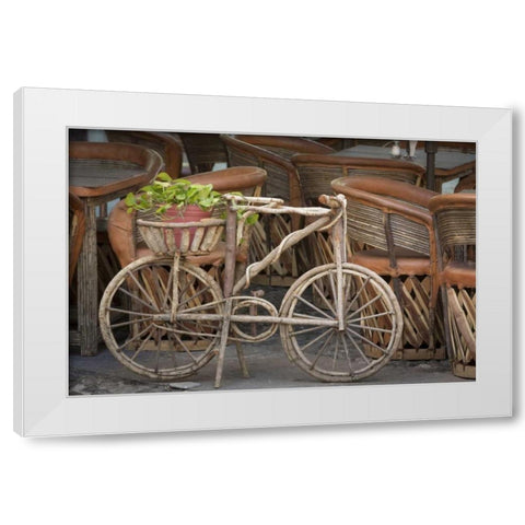 Mexico, Guanajuato Bicycle with potted plant White Modern Wood Framed Art Print by Paulson, Don