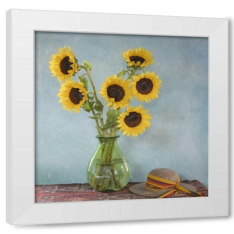 Mexico Sunflowers in vase on table White Modern Wood Framed Art Print by Paulson, Don