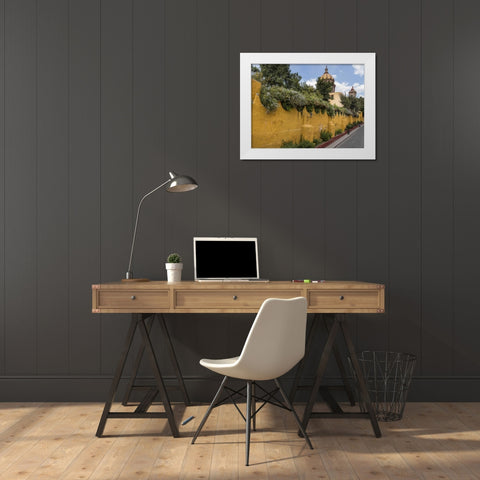 Mexico Yellow wall outside church White Modern Wood Framed Art Print by Paulson, Don