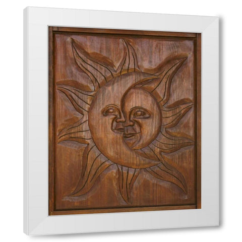 Mexico Detail of wooden door carving White Modern Wood Framed Art Print by Paulson, Don