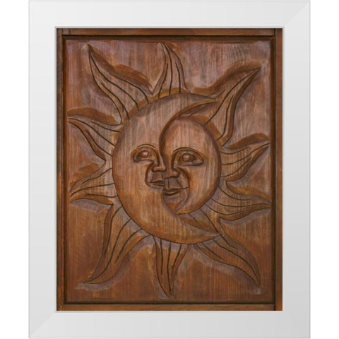 Mexico Detail of wooden door carving White Modern Wood Framed Art Print by Paulson, Don