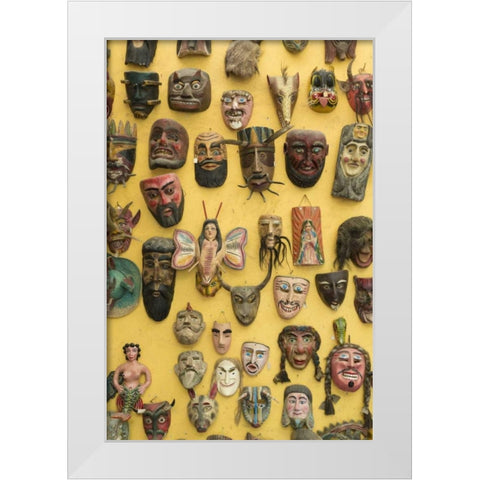 Mexico Masks displayed on shop wall White Modern Wood Framed Art Print by Paulson, Don