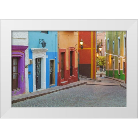 Mexico, Guanajuato Colorful street scene White Modern Wood Framed Art Print by Paulson, Don