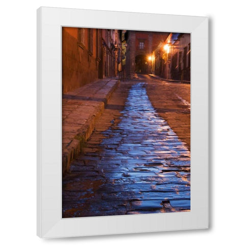 Mexico Lanterns reflect on cobblestone street White Modern Wood Framed Art Print by Rotenberg, Nancy