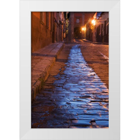 Mexico Lanterns reflect on cobblestone street White Modern Wood Framed Art Print by Rotenberg, Nancy