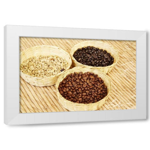 Mexico, Sierra Madre Baskets of coffee beans White Modern Wood Framed Art Print by Ross, Steve