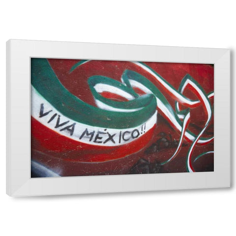 Mexico Mural with the Mexican Flag White Modern Wood Framed Art Print by Ross, Steve