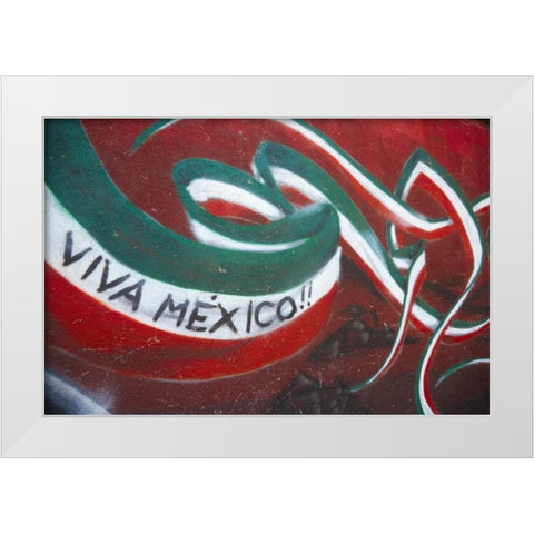 Mexico Mural with the Mexican Flag White Modern Wood Framed Art Print by Ross, Steve