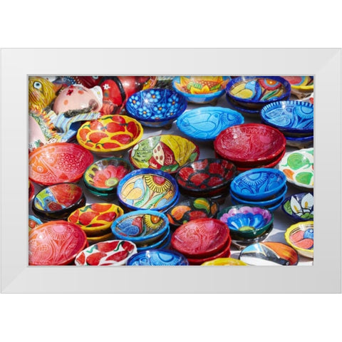 Mexico, Jalisco Bowls for sale in street market White Modern Wood Framed Art Print by Ross, Steve