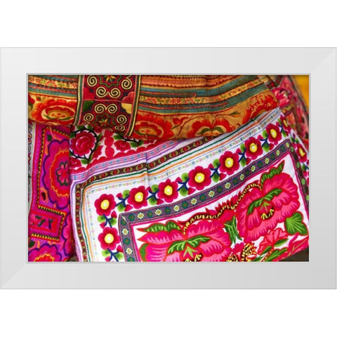 Mexico, Jalisco Textiles for sale at market White Modern Wood Framed Art Print by Ross, Steve