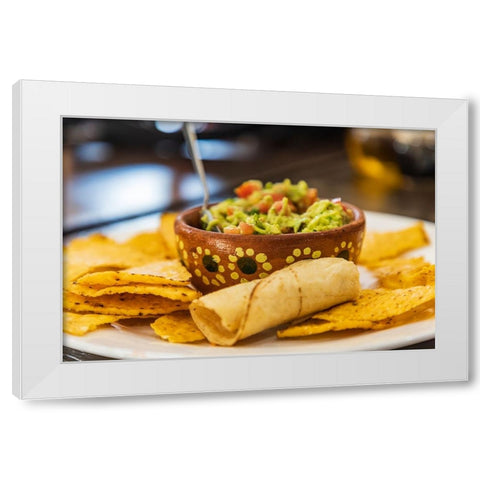 San Ignacio- Mulege- Baja California Sur- Mexico. Chips and guacamole in a cafe in San Ignacio. White Modern Wood Framed Art Print by Wilson, Emily M.