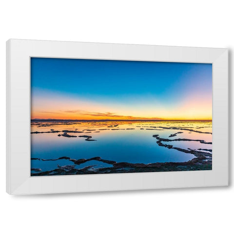 Guerrero Negro- Mulege- Baja California Sur- Mexico. Salt ponds at sunset. White Modern Wood Framed Art Print by Wilson, Emily M.
